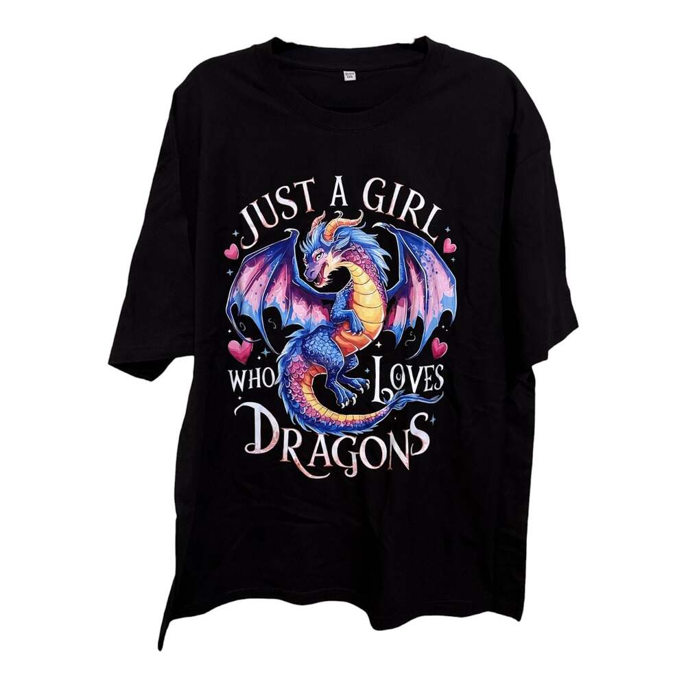 Size 3XL ‘Just A Girl Who Loves Dragons’ Custom Graphic Unisex T-Shirt - Picture 2 of 4